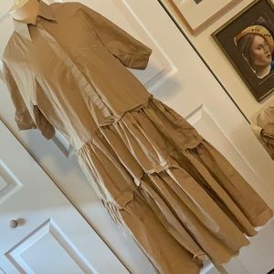 Beatrice B.- Large- Tan Tiered Midi Prairie Dress- Pockets
